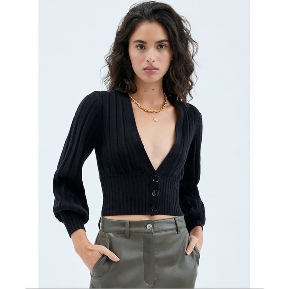 Wilfred Black Ribbed Cardigan - Picture 2 of 7